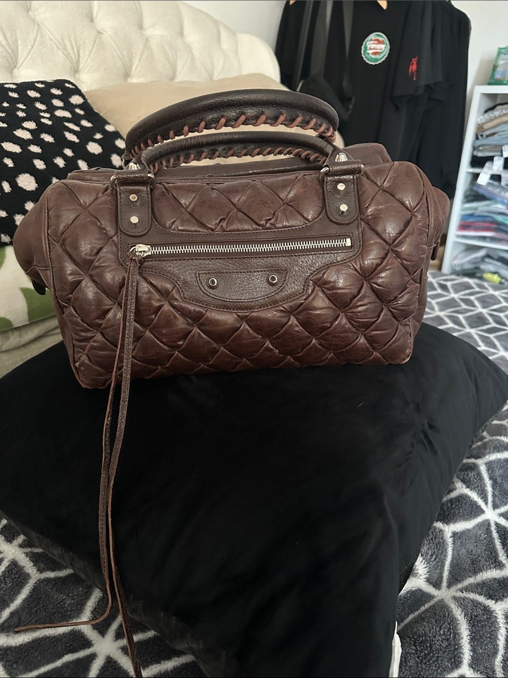 Balenciaga Quilted Brown Leather Satchel